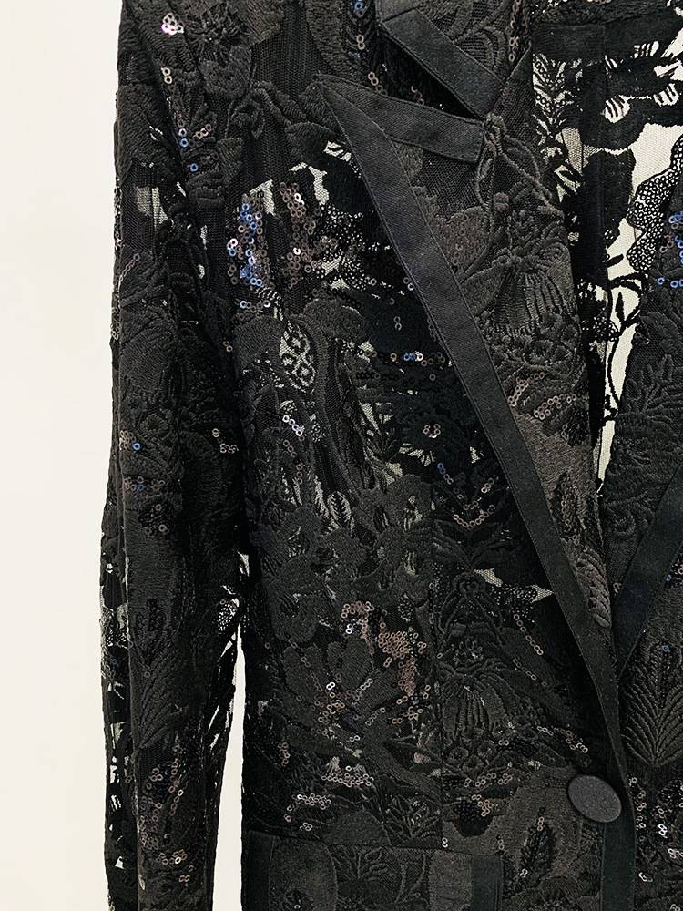 Damgasväv tunga broderier paljett kostym jacka byxor set två delar_voghion.com