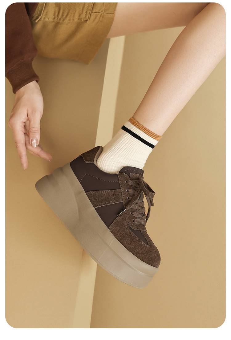 cameido【Aumento istantaneo dell'altezza】Scarpe casual da donna con suola spessa per figure minute nell'autunno 2024, mocassini con plateau in nabuk retrò_voghion.com