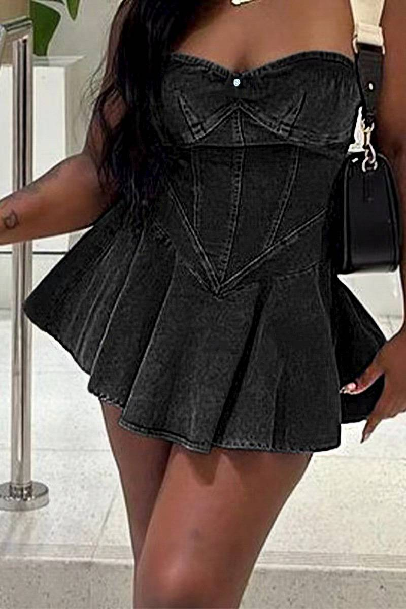 Mini abito a trapezio sexy da ragazza hot in denim senza maniche alla moda transfrontaliera_voghion.com