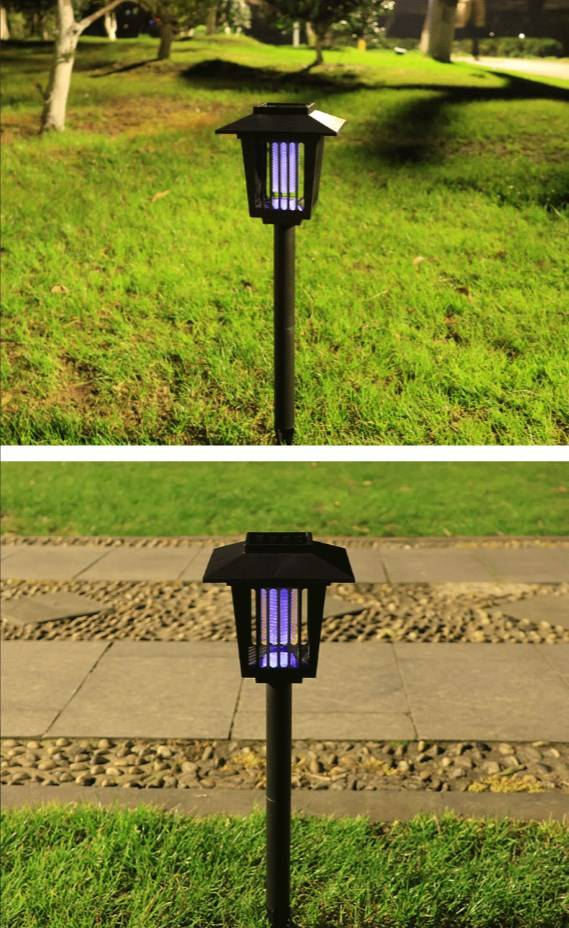 Lámpara solar antimosquitos - Lámpara LED colgante para exteriores con modos de luz UV y blanca, impermeable para jardín y camping (150 x 150 x 570 mm, modelo DC-856)_voghion.com