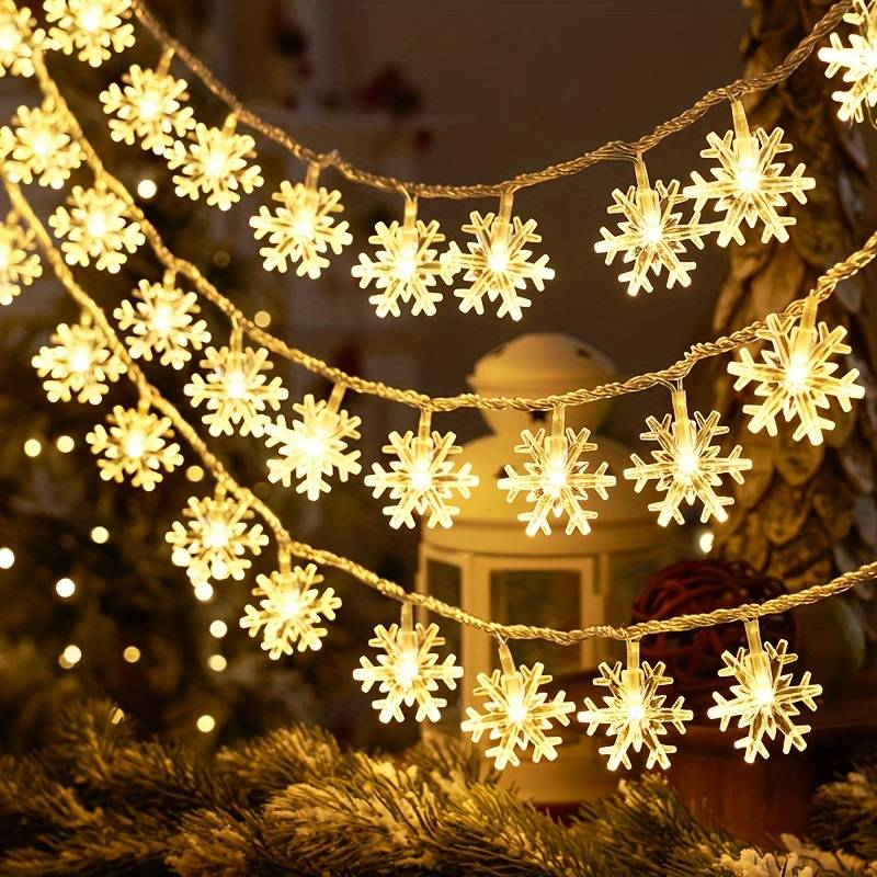 3pcs LED Snowflake Curtain Lights, Romantic Christmas Curtain String Lights, Fairy String Lights For Wedding Parties Home Bedroom Indoor Decor_voghion.com