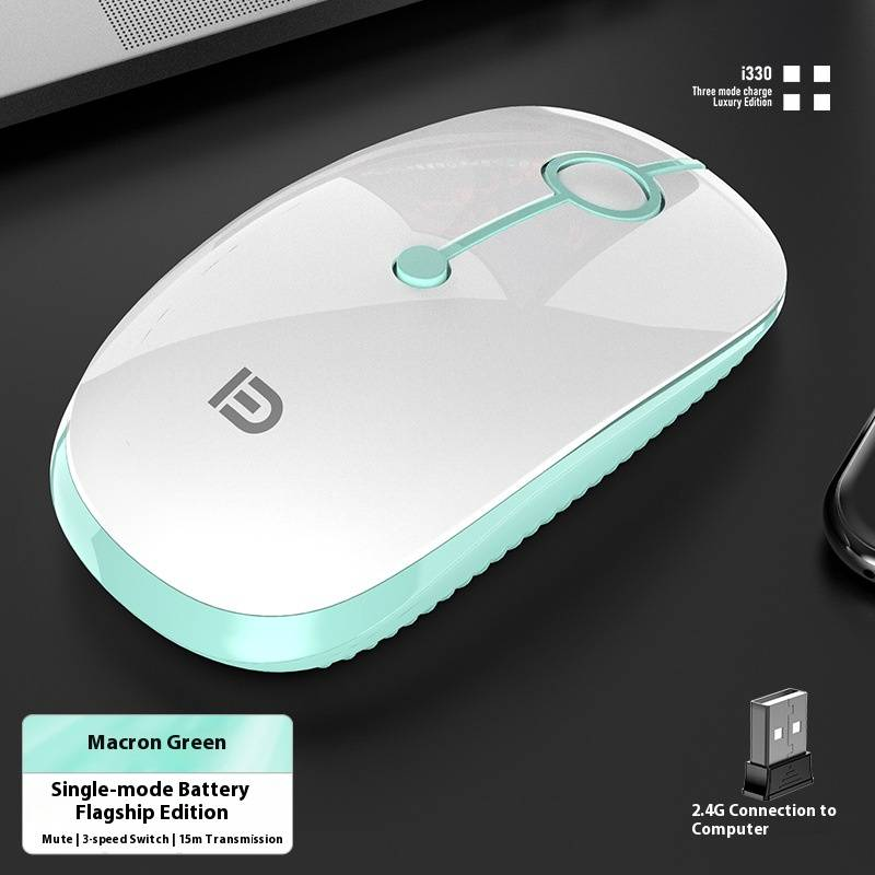 I330 Ultra-Slim Wireless Silent Mouse With 1600DPI & Ergonomic Design - Cute Pink/Green/Black For Laptop & PC (2.4G USB Receiver, 4-Way Scroll)_voghion.com