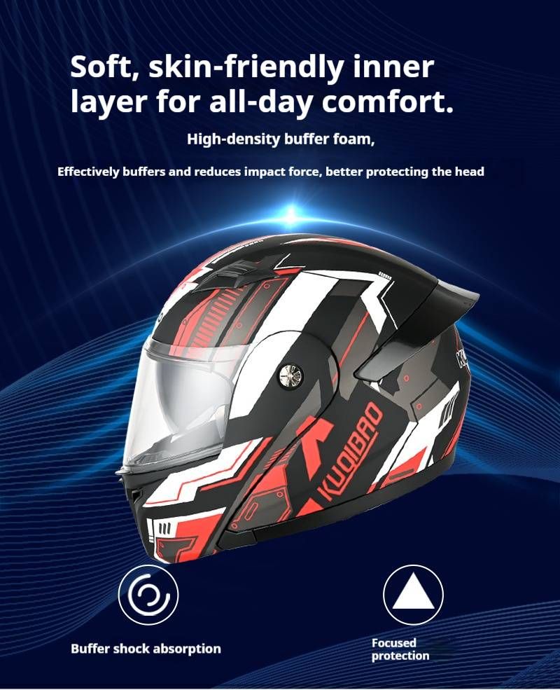 Dual Visor Modular Motorcycle Helmet With Bluetooth & Long Battery Life – ABS Shell, 3C Certified, Full Face Coverage_voghion.com