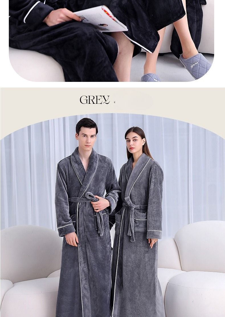 Unterwäsche & Nachtwäsche Herbst und Winter Extra langer und dicker Flanellmantel für Männer und Frauen, extra großer Bademantel aus Korallenvlies_voghion.com