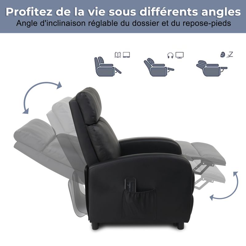 Fauteuil inclinable électrique pour salon, home cinéma, en cuir PU, avec massage et chaleur. Canapé-lit de massage._voghion.com