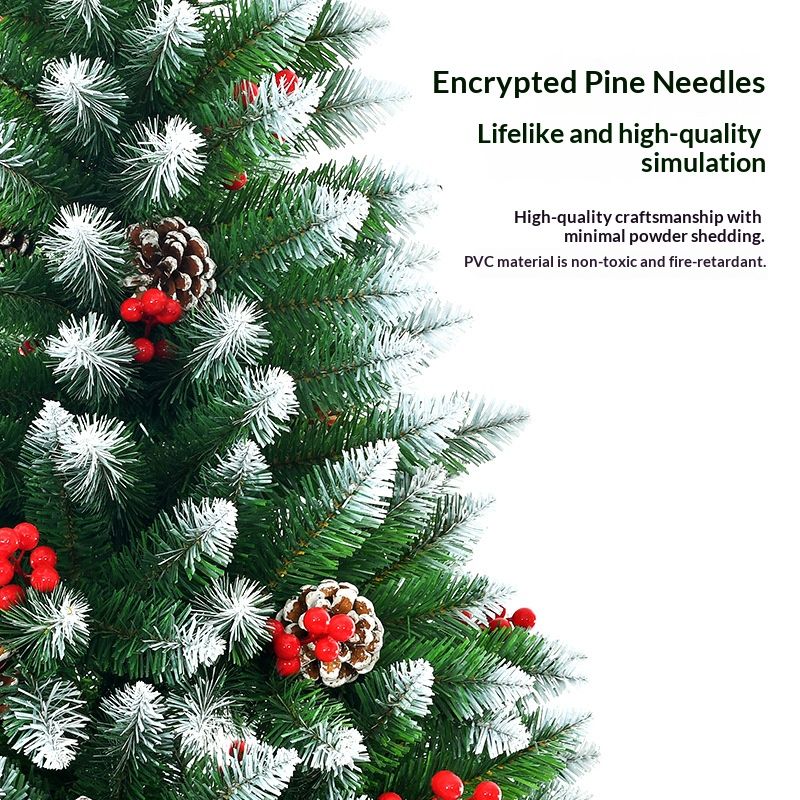 Premium Flame-Retardant PVC Christmas Tree With Snow-Covered Pinecones & Red Berries - Realistic Branch Tips (150cm/180cm/210cm)"_voghion.com
