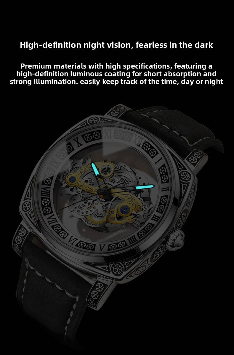 Luxuriöse Herren-Quarzuhr mit Edelstahlarmband, skelettiertem Zifferblatt, wasserdicht, Datumsanzeige und Leuchtzeigern für Business und Freizeit_voghion.com