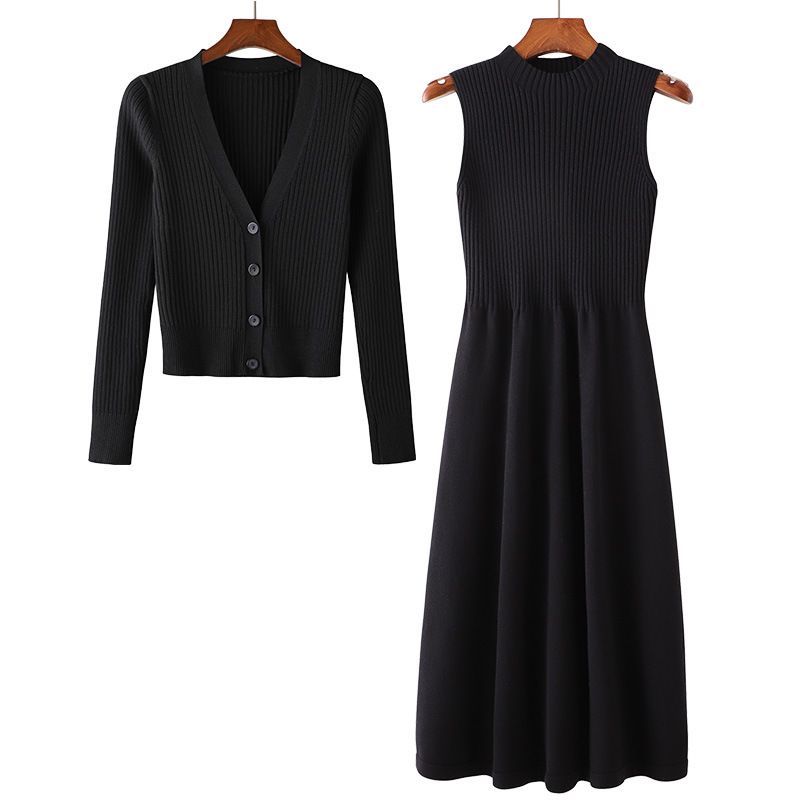Neu Frühen Herbst Langarm Pullover Kleid Zwei Stück Set Rock Lose Strickjacke Für Frauen_voghion.com