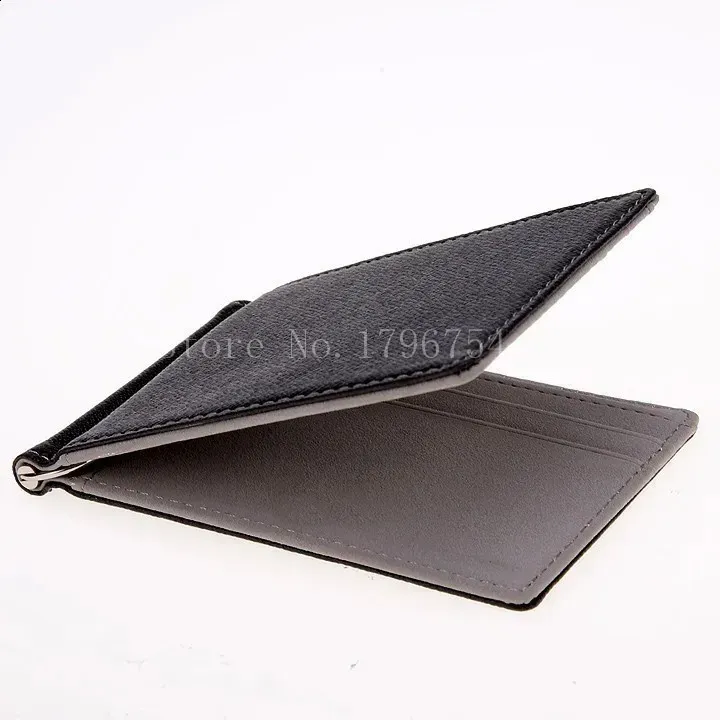 Leather Men Clips Metal Solid Wallets Credit Dollar Purses Money Portafoglio Wallet For Male Minimalist Card Holder_voghion.com