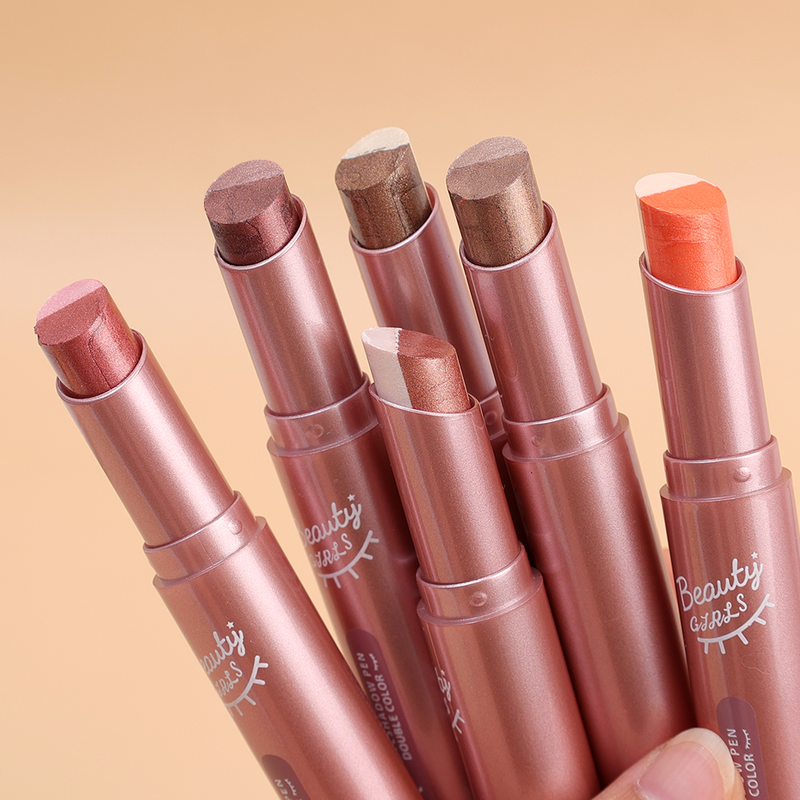 Zweifarbiger, sich allmählich ändernder, mattierter Lidschattenstift, wasserfester, langlebiger, glitzernder, erdfarbener, rosa Lidschattenstift_voghion.com