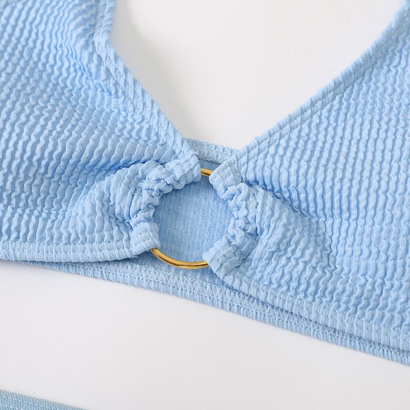Women's Clothing Spring And Summer New Women's Swimsuit Slim Fit Pure Color Sexy Fashion Hanging Neck Three Piece Set_voghion.com
