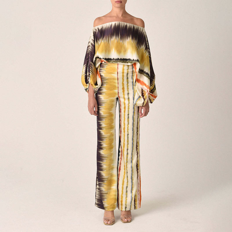 Vêtements d'été pour femmes, nouveaux vêtements imprimés décontractés, hauts amples, pantalons longs à jambes larges, costumes à la mode, costumes deux pièces_voghion.com