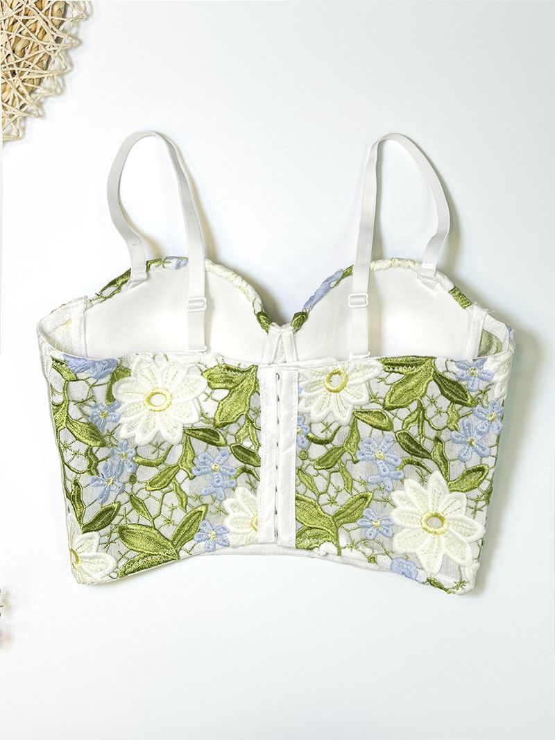 Women's Clothing Floral Small Fresh Lace Suspenders Inner Wear Sexy Mint Mambo Color Matching High End Outer Wear Bra Fishbone Bra_voghion.com
