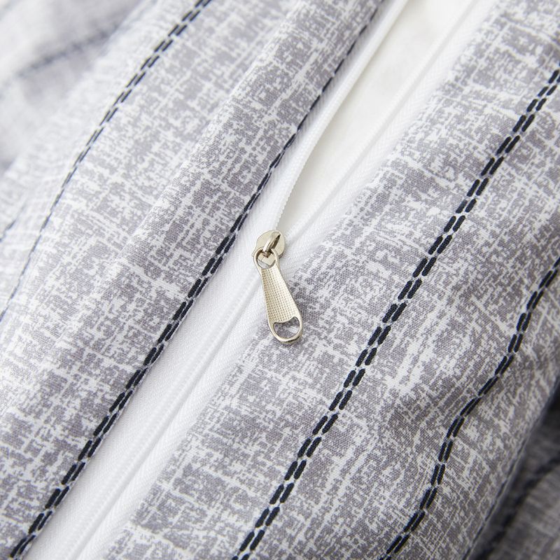 Gray Striped Texture Double Sided Printed Quilt Cover Duvet Cover Bedding Three Piece Set In Soft Polyester - Milled Velvet Texture_voghion.com