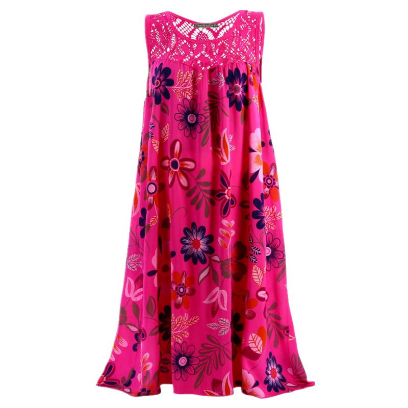 2022 Women's Sleeveless Head Lace Printed Large Swing Tank Top Dress_voghion.com