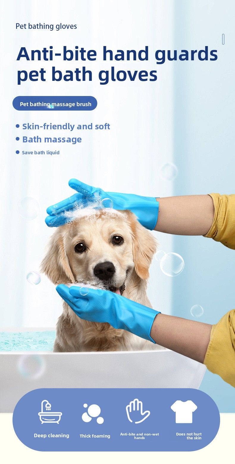 Set de aseo para mascotas de 2 piezas, guantes de lavado para perros con diseño mejorado de cinco dedos, cepillo de baño de silicona para depilación, masaje y depilación para perros C_voghion.com