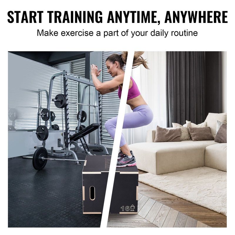 VEVOR 3 In 1 Plyometric Jump Box, 24/20/16 Inch Wooden Plyo Box, Platform & Jumping Agility Box, Anti-Slip Fitness Exercise Step Up Box For Home Gym Training, Conditioning Strength Training, Black_voghion.com