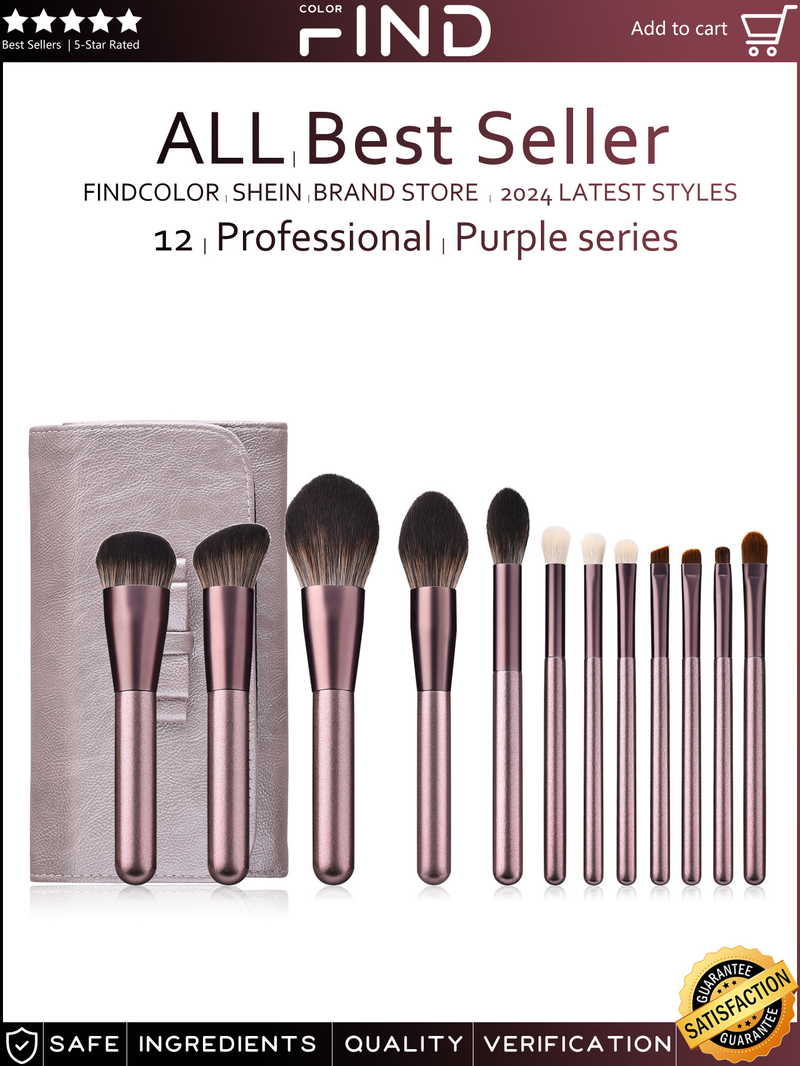 12 tk Lilla kvaliteetse meigipintsli komplekt + meigipintsli kott suur tehase otsemüük FINDCOLOR_voghion.com