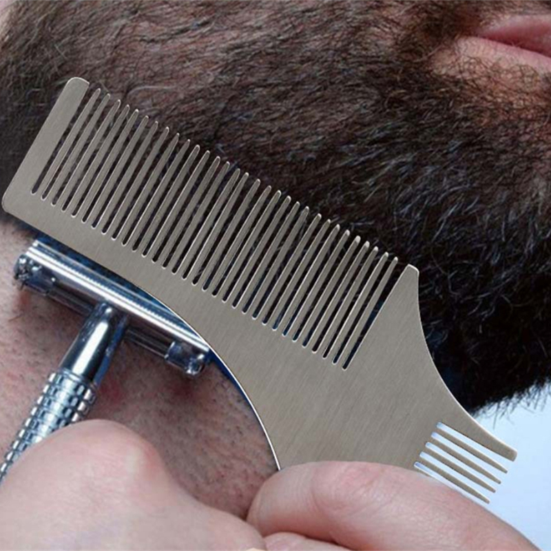 Pente para barba masculina de aço inoxidável Pente para cuidados com a barba Pente para estilo de barba Modelo para estilo régua Pente_voghion.com