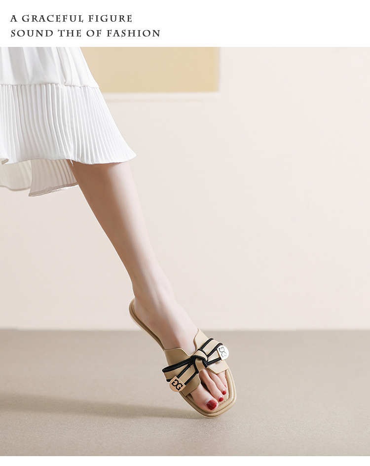 Weiwei Girl 2021-5 Oberbekleidung Hausschuhe Damen Große Größe 41-43 Koreanischer Stil Bowknot Sommer Square Toe Offene Zehen Sandalen_voghion.com