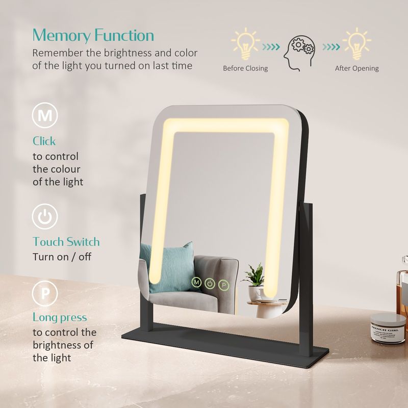 EMKE LED Vanity Make Up Mirror With Lights Stand Dressing Table Mirror Black_voghion.com