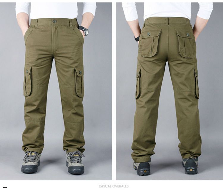 Salopetă de exterior pentru bărbați, cu buzunare, din bumbac pur, dreaptă, lejeră, casual, pantaloni cu mai multe buzunare, primăvară și toamnă, pantaloni de mărime mare_voghion.com