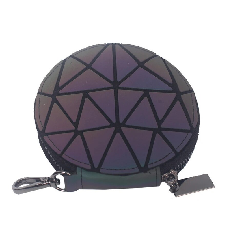 Women Luminous Reflective Coin Ladies Wallets ID Credit Card Holder Geometry Purs Pendant Round Noctilucent Wallet_voghion.com