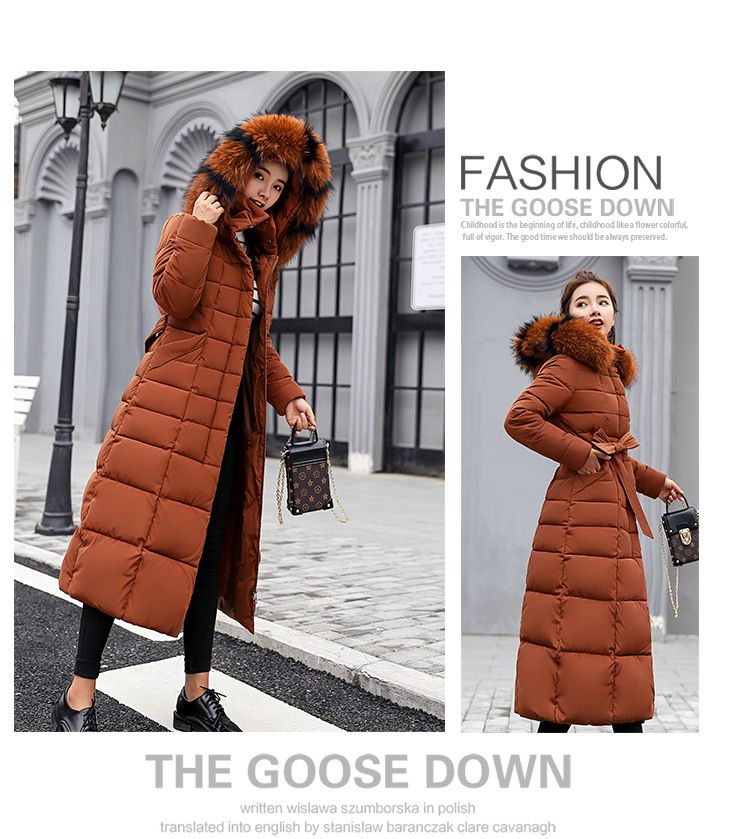 2025 Winter Damen Parkas Jacke Warm Mode Bequem Bogen Gürtel Fuchs Pelz Kragen Kleidung Langes Kleid Büro Casual Damen Dicker Mantel_voghion.com