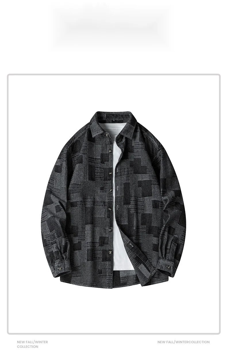 2024 New Spring Checkered Denim Trendy Loose Size Business Casual Versatile Shirt Men's Wear_voghion.com