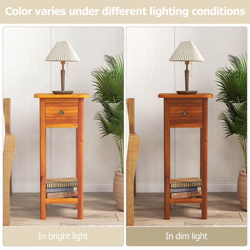 2 Tier Slim Nightstand Bedside Table With Drawer Shelf_voghion.com