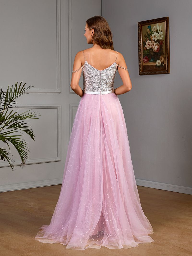 Robe de bal élégante en tulle pailleté – Robe de mariée bustier coupe trapèze ornée de sequins scintillants (Violet, S-XL)_voghion.com