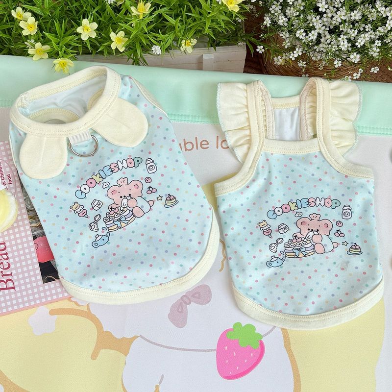 Cat And Dog Spring Summr Cloths Thin Cut Cartoon Print Stylish Macaron Color Strap Bichon Pomranian Small Short_voghion.com