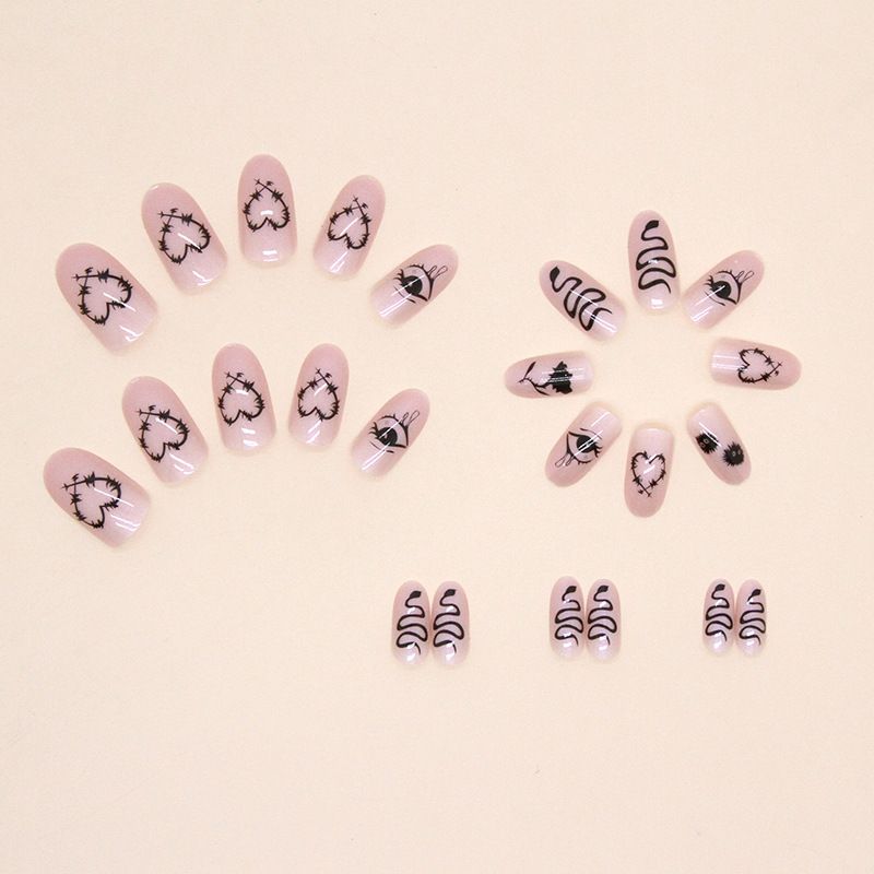 Nail Art & Strumenti Ovale Lungo Rotondo Testa Aurora Nail Art Nero Dolce Fresco Spine Amore Rosa Unghie Finte Indossare Armatura_voghion.com