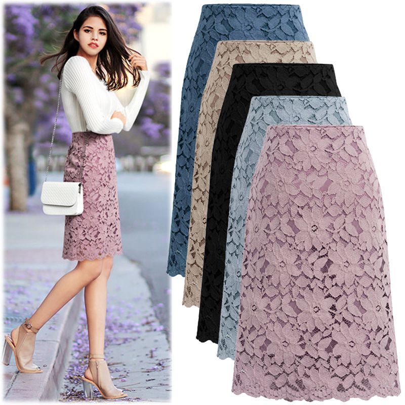 Women's Clothing new summer slim water soluble lace skirt very fairy French niche A line skirt mid length hip skirt_voghion.com