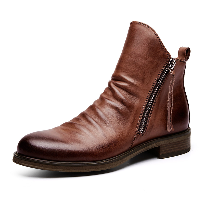 Vintage Martin-Stiefel für Herren. Britische High-Top-Stiefeletten mit Reißverschluss für Herren, einfache lässige Lederschuhe, Trend-Herrenstiefel. Vintage-Stiefel_voghion.com