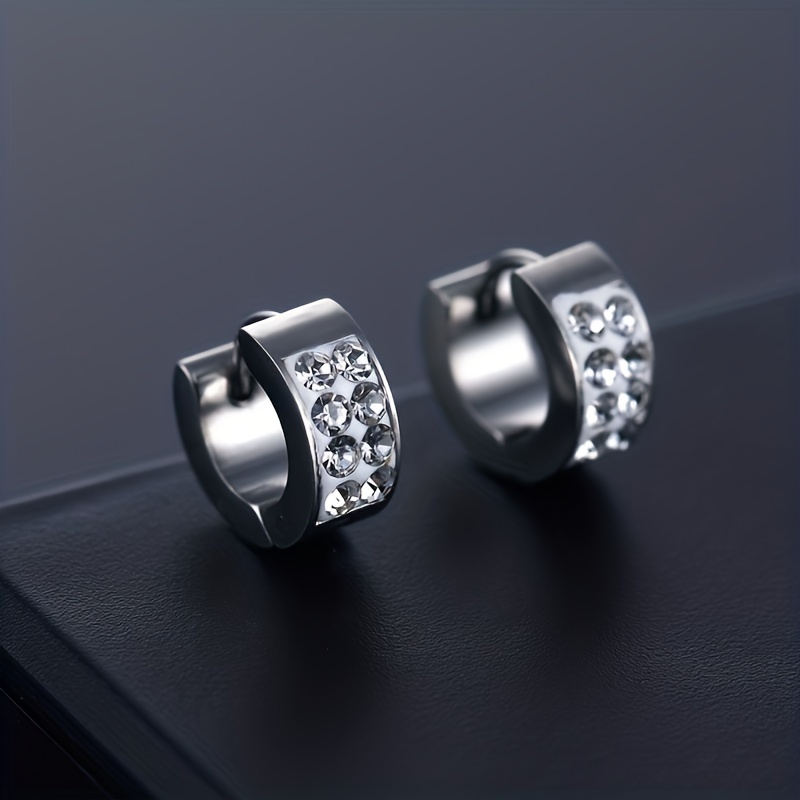 Solo 1 pz moda in acciaio inossidabile tondo strass zircone orecchini penetranti per orecchini da uomo fango fibbia per l'orecchio nuovo_voghion.com