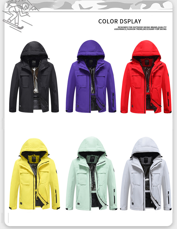Trendy solid color ski suits, windproof, warm and cold proof, thickened single and double board skiing clothes and pants equipment, large size_voghion.com