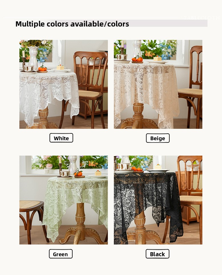 French Lace Tablecloth – Premium Polyester Rectangular Table Cover 140x100cm To 220cm – Floral & Minimalist Designs In White/Black/Mint_voghion.com