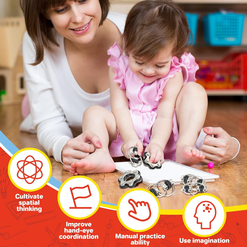 Set di 8 giocattoli Fidget, include 4 catene a rulli flippy e 4 catene a rulli per bici da sei, per adulti e adolescenti, per aiutare nell'apprendimento (rosso, blu, verde, nero)._voghion.com
