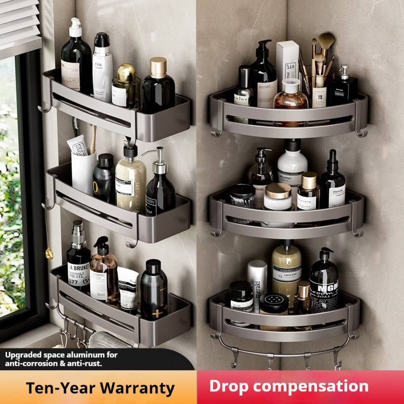 Robustes Eckregal aus Aluminium – Badezimmer-Organizer zur Wandmontage, rostfrei und wasserdicht, kein Bohren erforderlich, moderne Luxusaufbewahrung_voghion.com