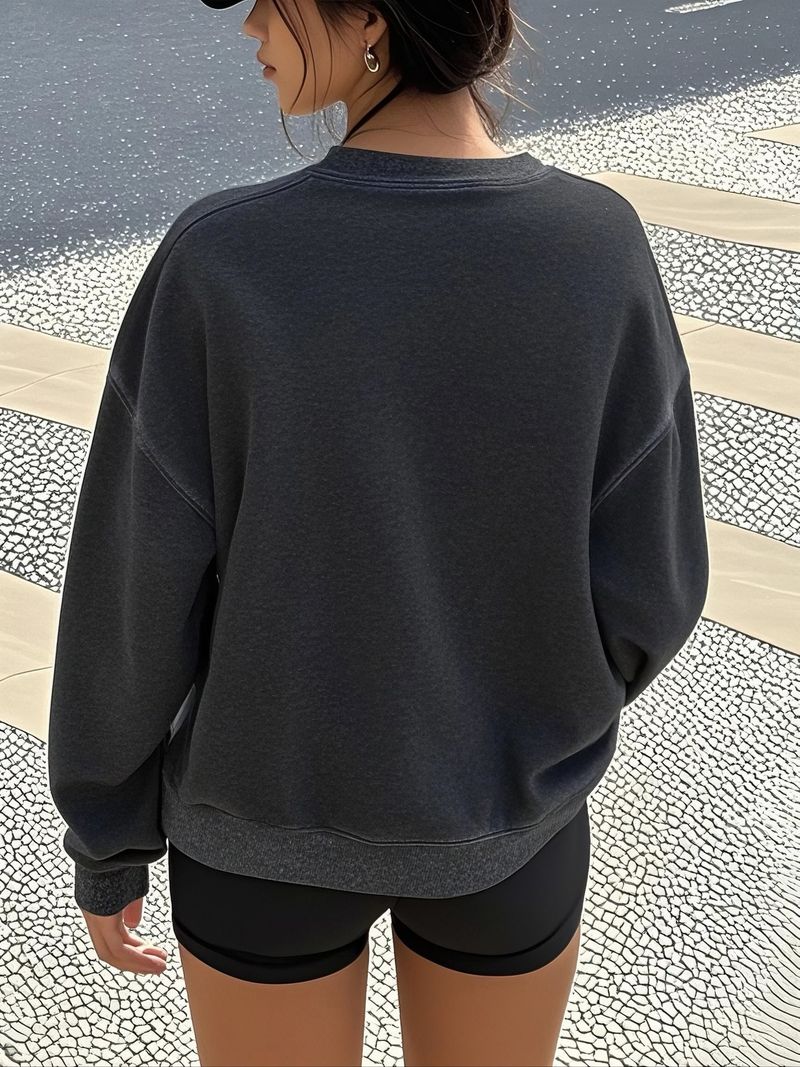 2025 Autumn And Winter Letter Printed Casual Retro Women's Washed Round Neck Pullover For Autumn And Winter_voghion.com