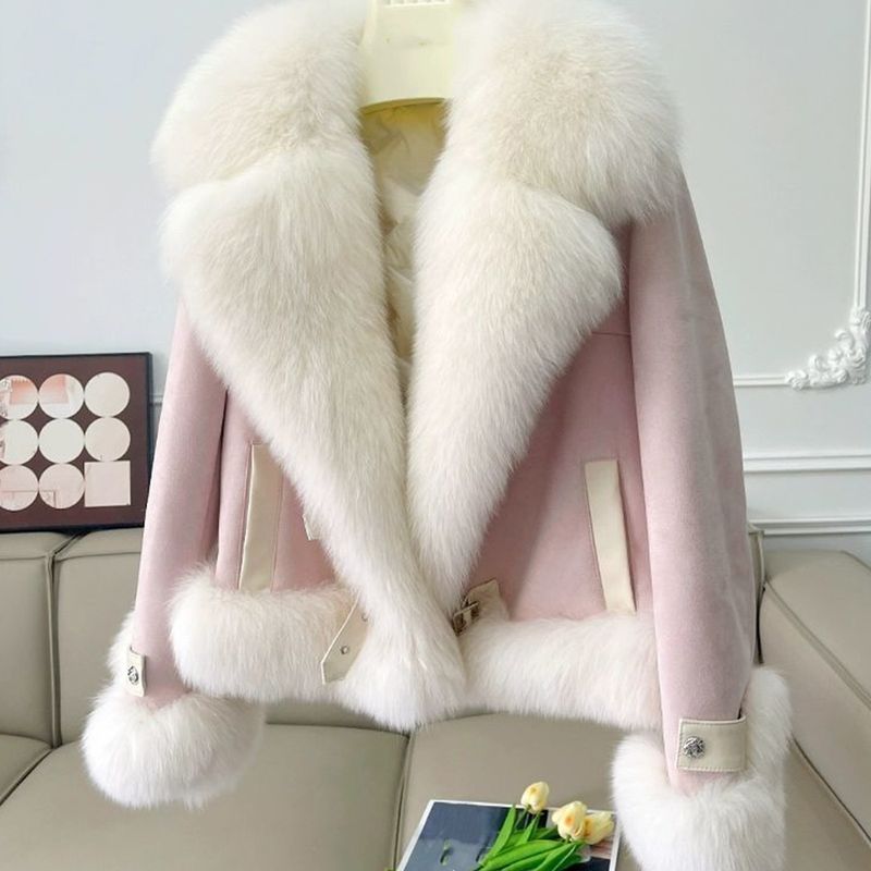 "Kunstpelzbesetzte Pufferjacke – Gesteppter Kurzmantel mit V-Ausschnitt (S-XL, Beige/Khaki/Pink/Matcha)"_voghion.com