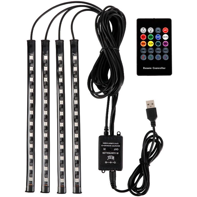 Luci LED ambientali USB per auto - Illuminazione RGB per vano piedi con telecomando, attivazione sonora e sincronizzazione musicale, plug & play 12V/5V per tutti i veicoli_voghion.com