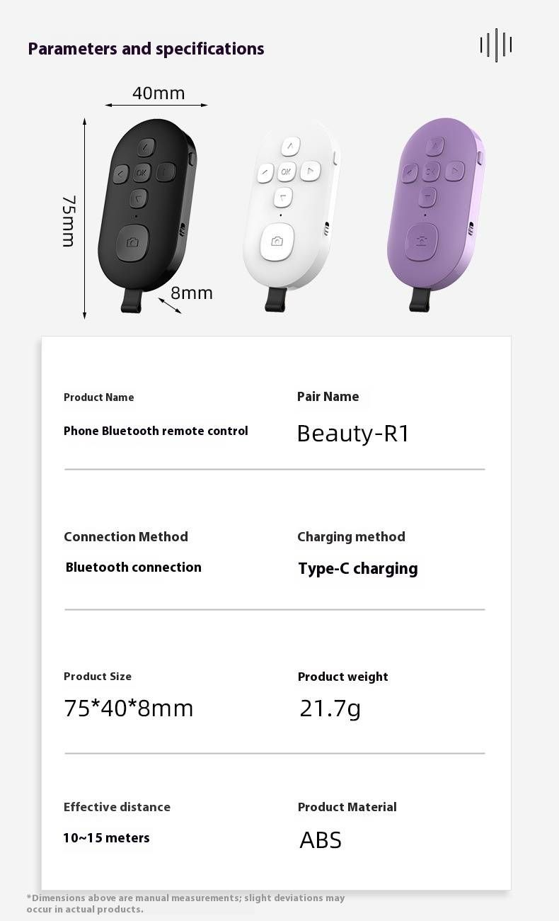 Multi-Function Bluetooth Remote For Smartphones – Selfie, Video Playback & EBook Page Turning, Compatible With TikTok/YouTube (Black/White/Purple)_voghion.com