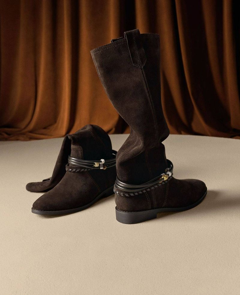 Velvet-textured Boots For Women, Model 25, Chunky Heel With Tassels, Milarad Long-leg Boots With Gathered Fabric, Knight-style Boots._voghion.com