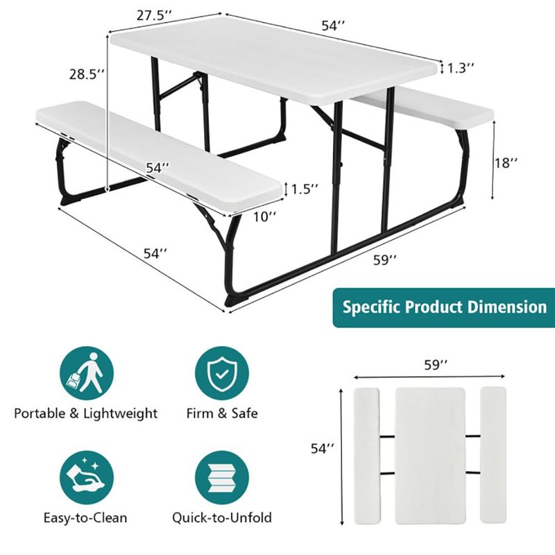 Indoor And Outdoor Folding Picnic Table Bench Set With Wood-like Texture_voghion.com