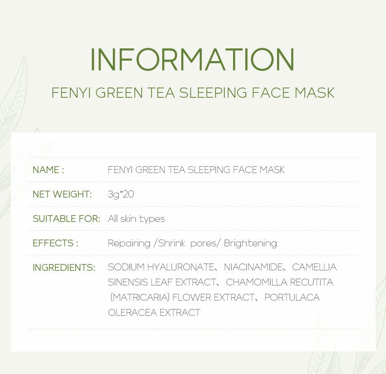 Treatments & Masks Fenyi Brightening Green Tea No Wash Sleeping Mask 3g Hydrating Moisturizing Facial Skin Care Products 1 Piece_voghion.com