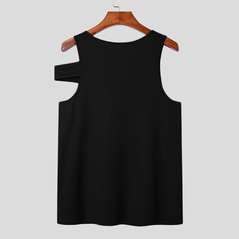 Herenkleding Holle mouwloze basis shirt sexy mannen persoonlijkheid blote schouder hart_voghion.com