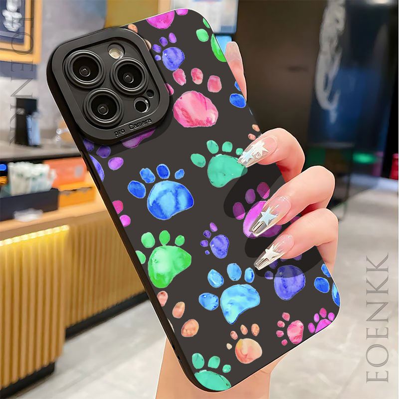 Coque de téléphone à empreintes de chien colorées pour iPhone 15 14 13 12 11 Pro Max X XR XS 7 8 Plus SE 2020 Motif Housse de protection en silicone_voghion.com