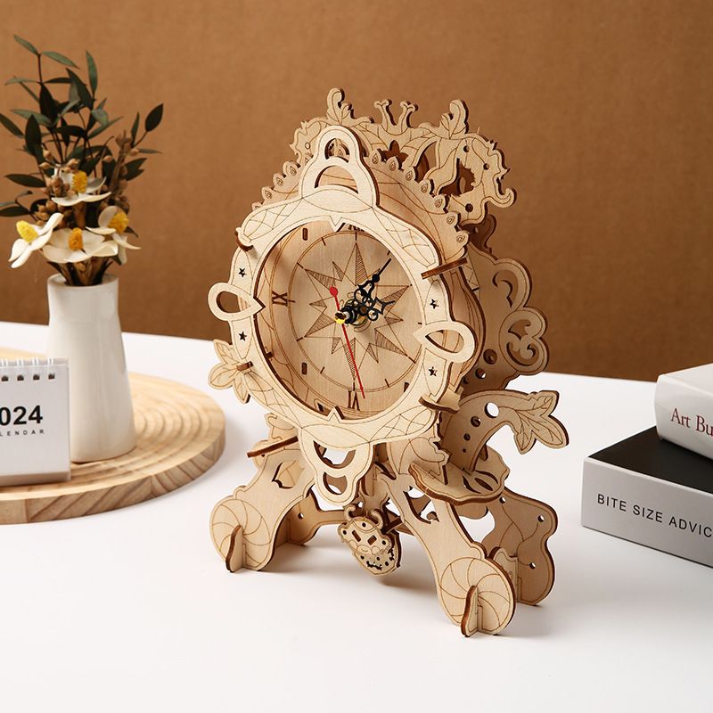 Nieuwe DIY retro stoel klok houten 3D driedimensionale puzzel puzzel decompressie en montage speelgoed creatieve handwerk ornament_voghion.com